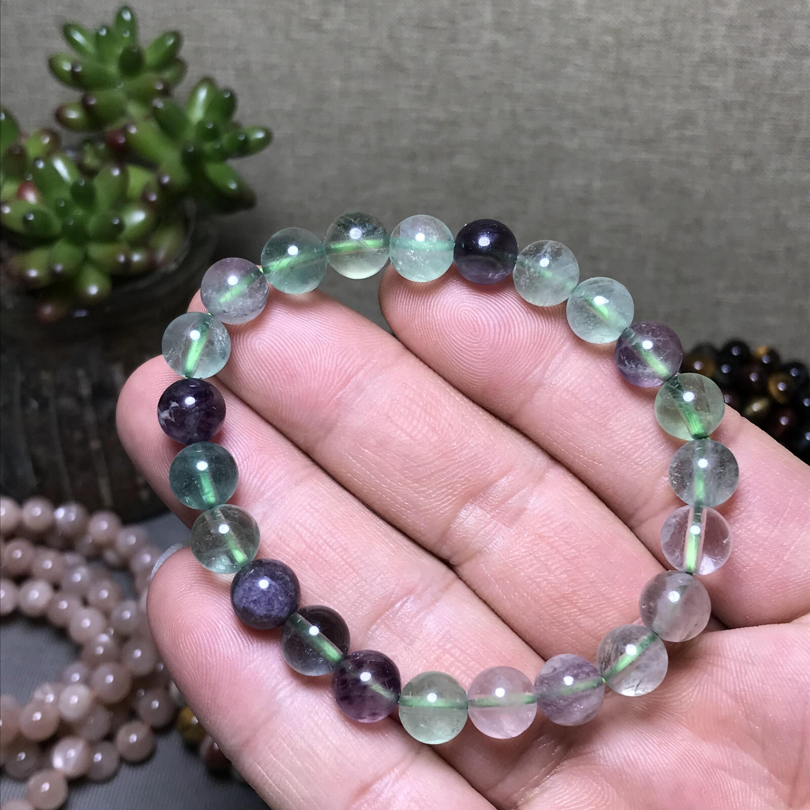 5Pcs Wholesal Natural Polish Green Fluorite crystal bracelets ball 8mm