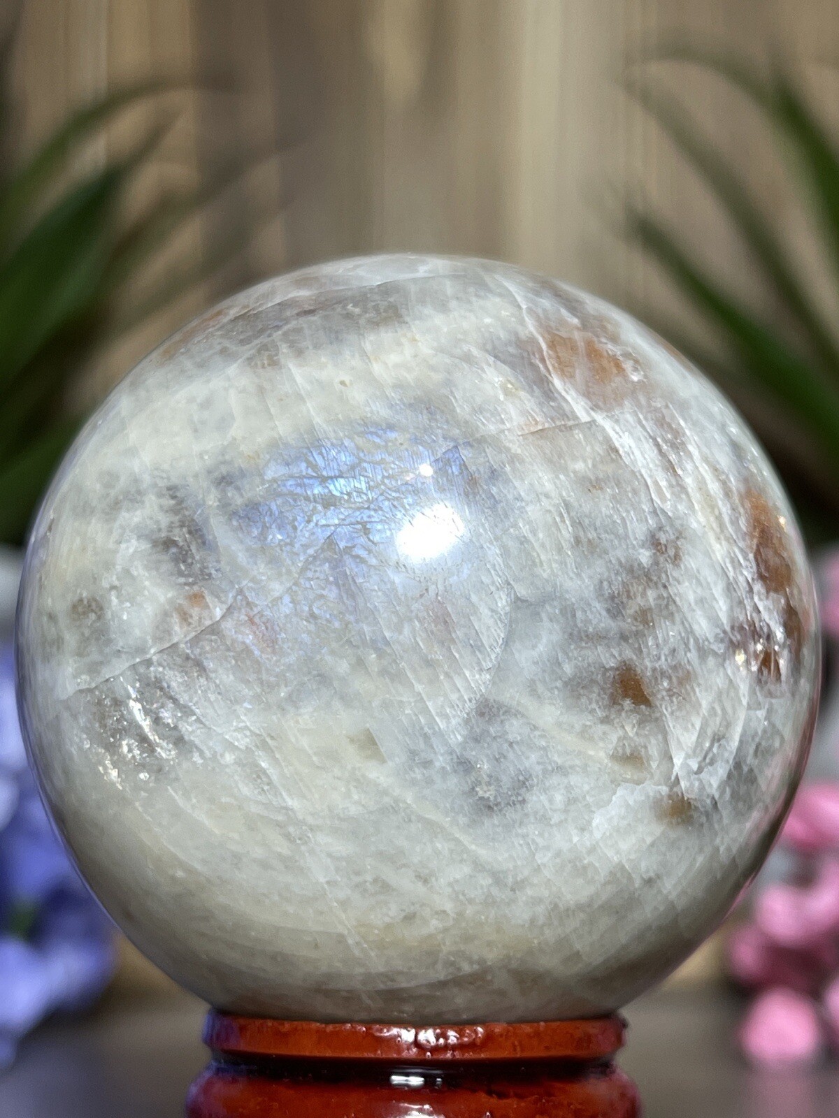51mm MOONSTONE SUNSTONE SPHERE – Crystal Blue Feldspar Orange Mineral Witch 188g
