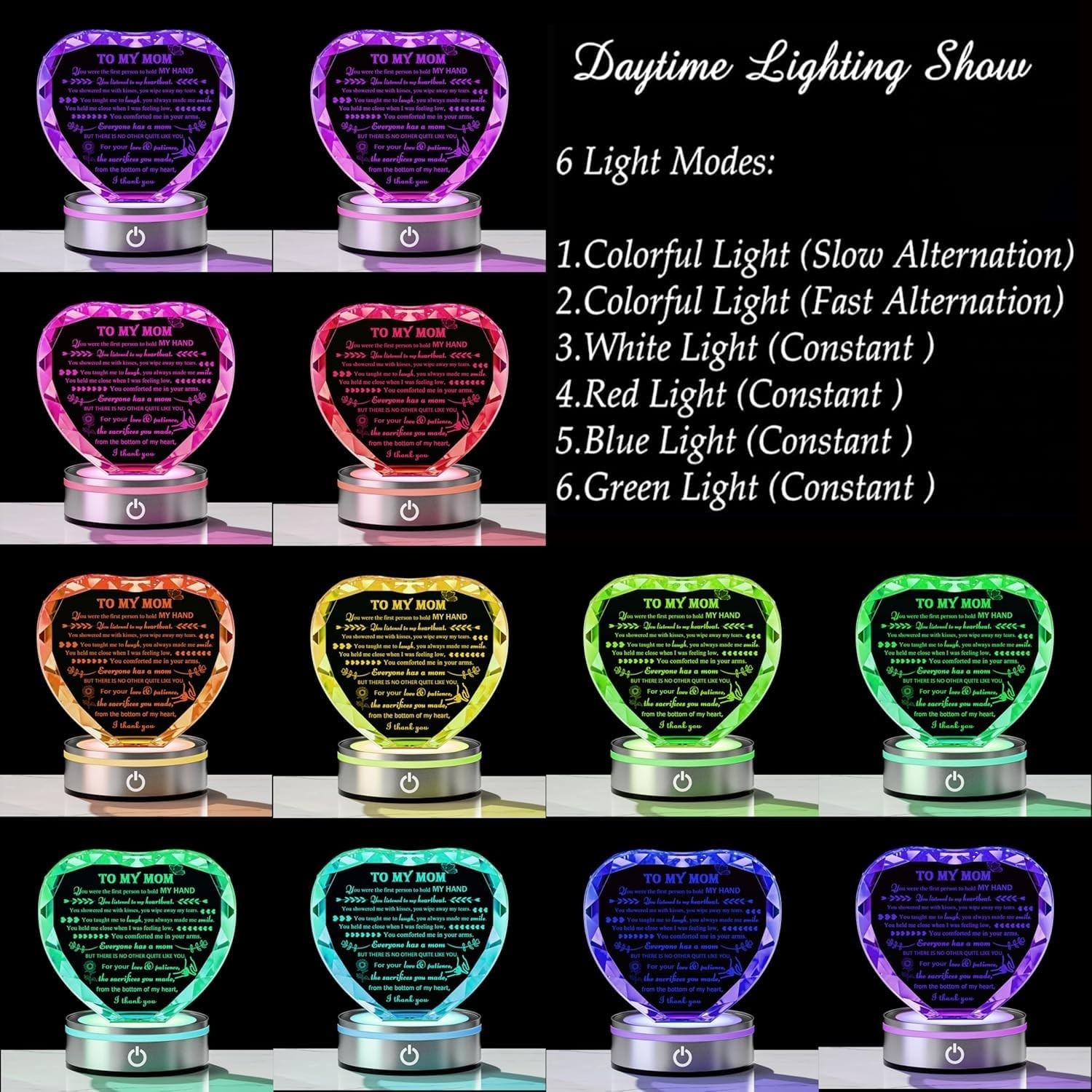 Unique Crystal Engraved Mom Gifts – LED Light Base, Funny Birthday & Anniversary