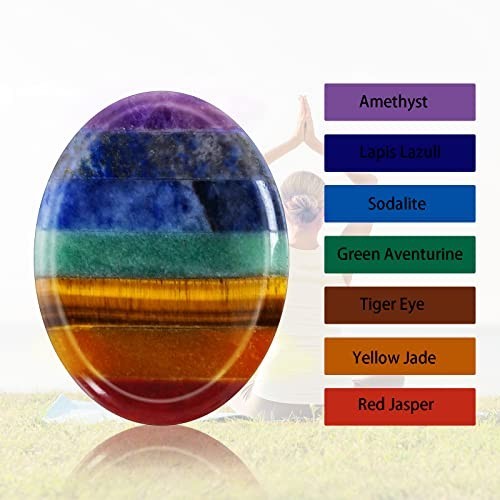 2 Pack 7 Chakra Thumb Worry Stones Natural Healing Crystals for Anxiety Relief