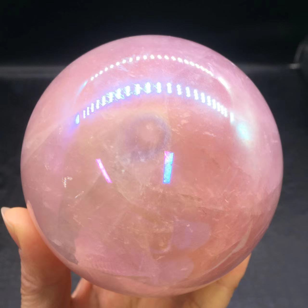 Rainbow Aura Angel Ball Natural Pink/Rose Quartz Sphere Healing Decorate + Stand