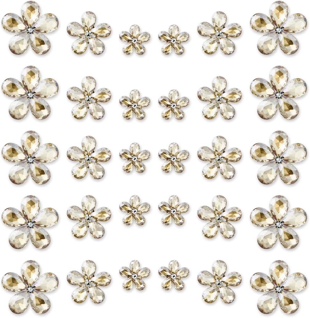 30 PCS Water Droplet Shaped Glass Rhinestones Flower Zinc Alloy Crystal Gems Flo