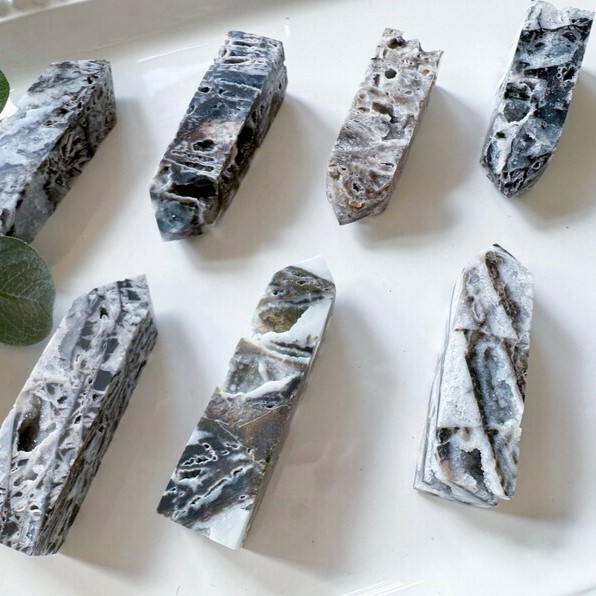 Natural Sphalerite Druzy Chalcedony Healing Crystal Tower Wand Reiki Obelisk