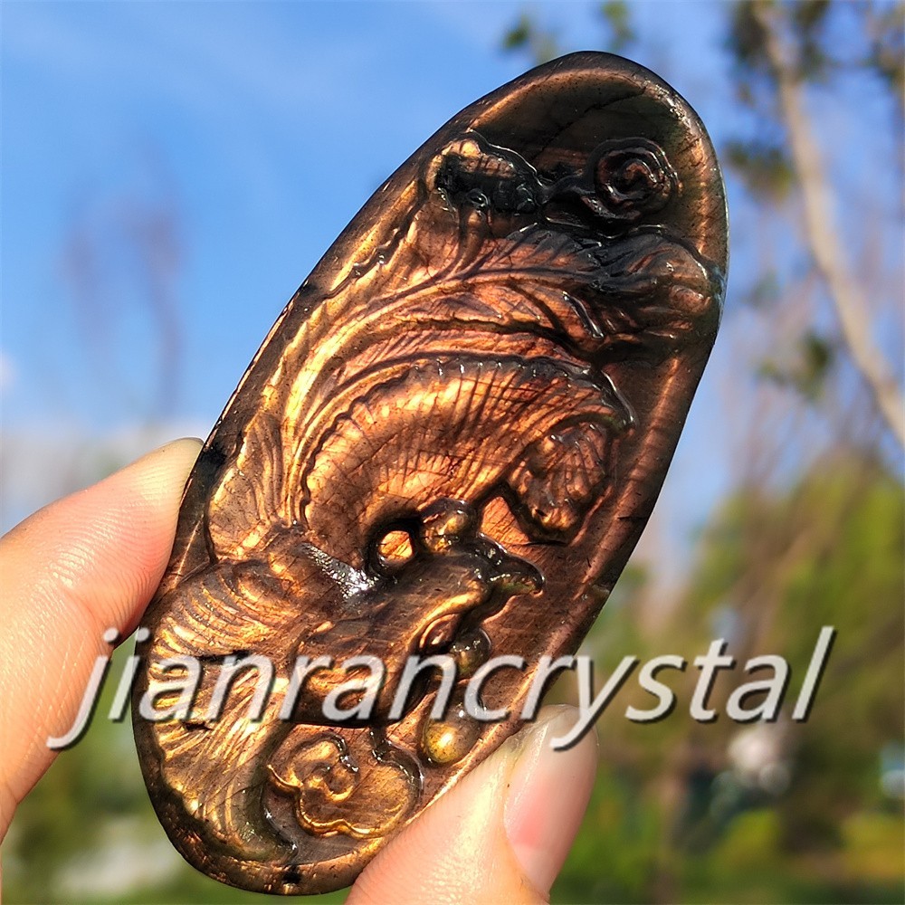 Rare Natural Labradorite Carved Phoenix Totem Quartz Crystal Skull Healing 1pc