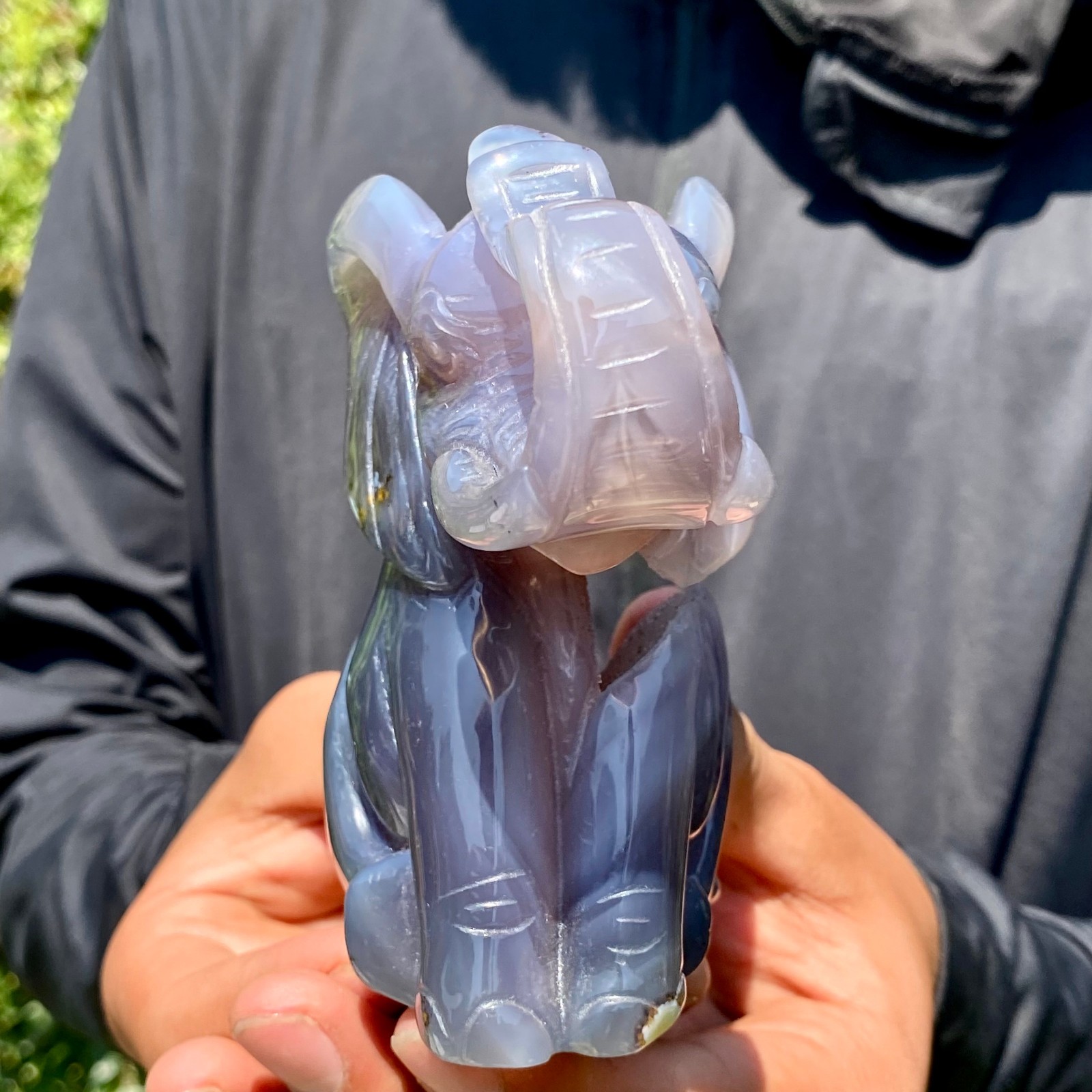 1.1LB Natural agate carved crystal elephant realistic crystal therapy