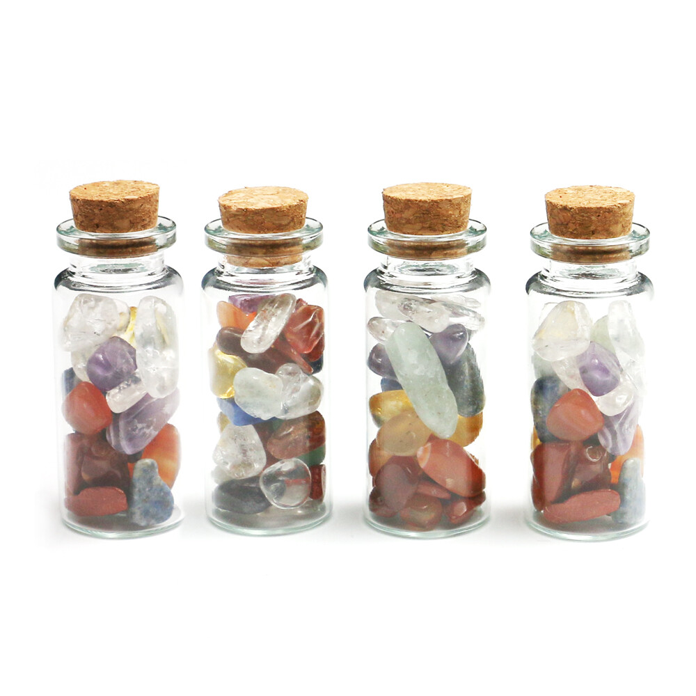 Wishing Bottle 7 Chakra Tumbled Stone Chip Gemstone Crystal Healing Witchcraft