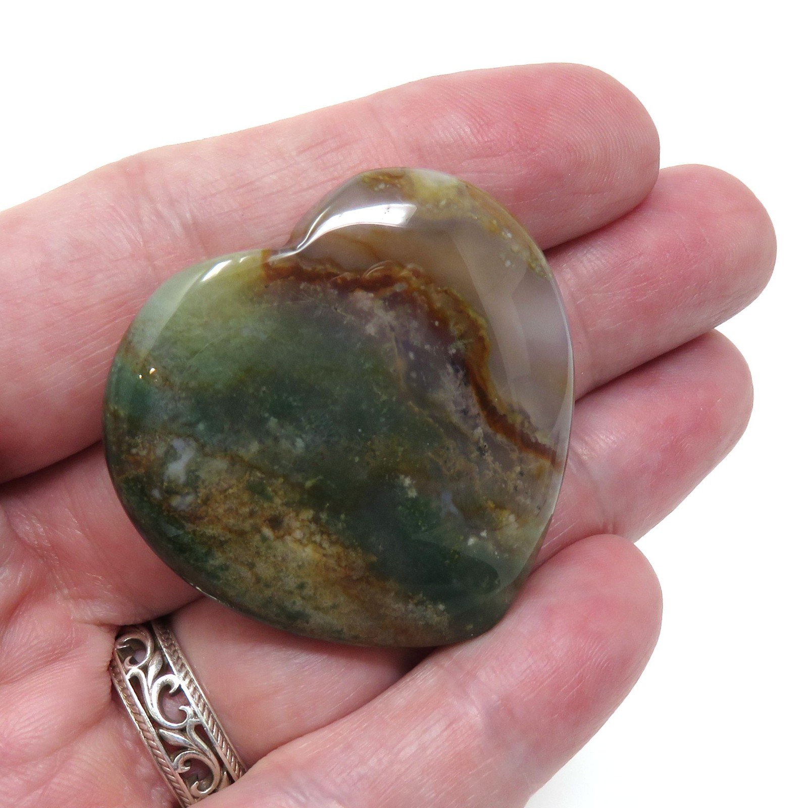 Indian Agate Stone Heart #1180- 40mm or 1.5″-Valentines Day Love Pocket Gemstone