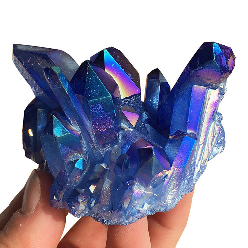 120g Natural Aura Blue Titanium Gemstone Druzy Quartz Crystal Cluster Healing US