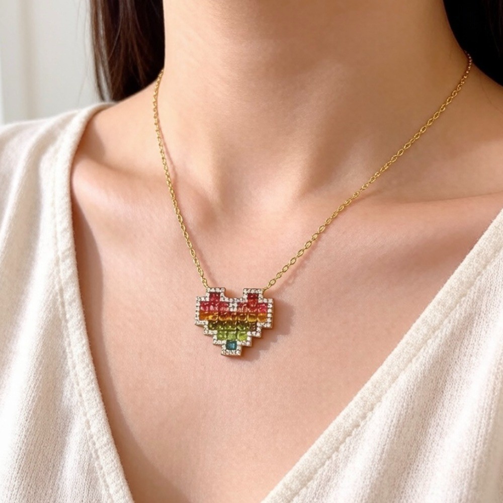 Natural Tourmaline Pendant Necklace Jewelry Gemstone S925 Silver Plated18K Gold