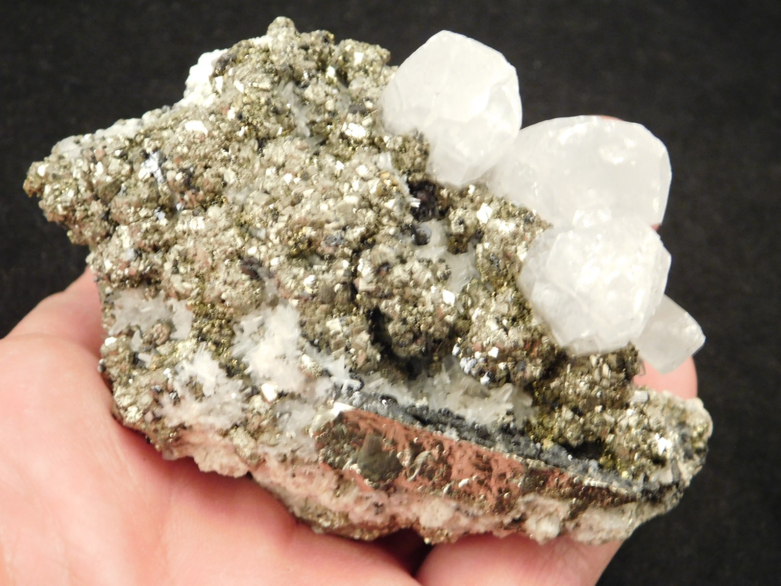 Larger! FLUORESCENT Calcite CRYSTAL Cluster on PYRITE Peru 261gr