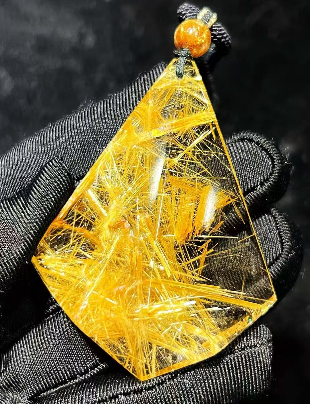 64*49*17mm A+ Natural Gold Rutilated Quartz Titanium Crystal Pendant Reiki Gift