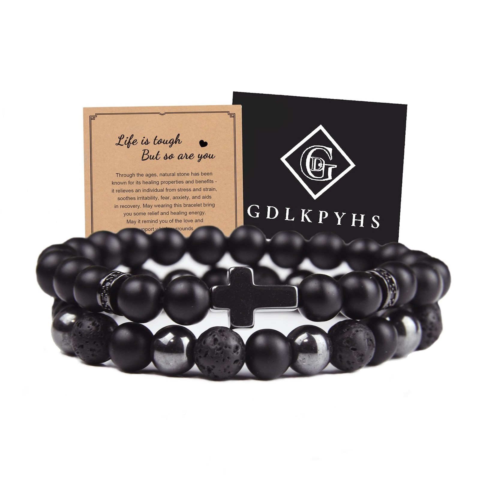 Black Obsidian Bracelets for Men Cross Bracelet Tourmaline Beaded Bracelets…