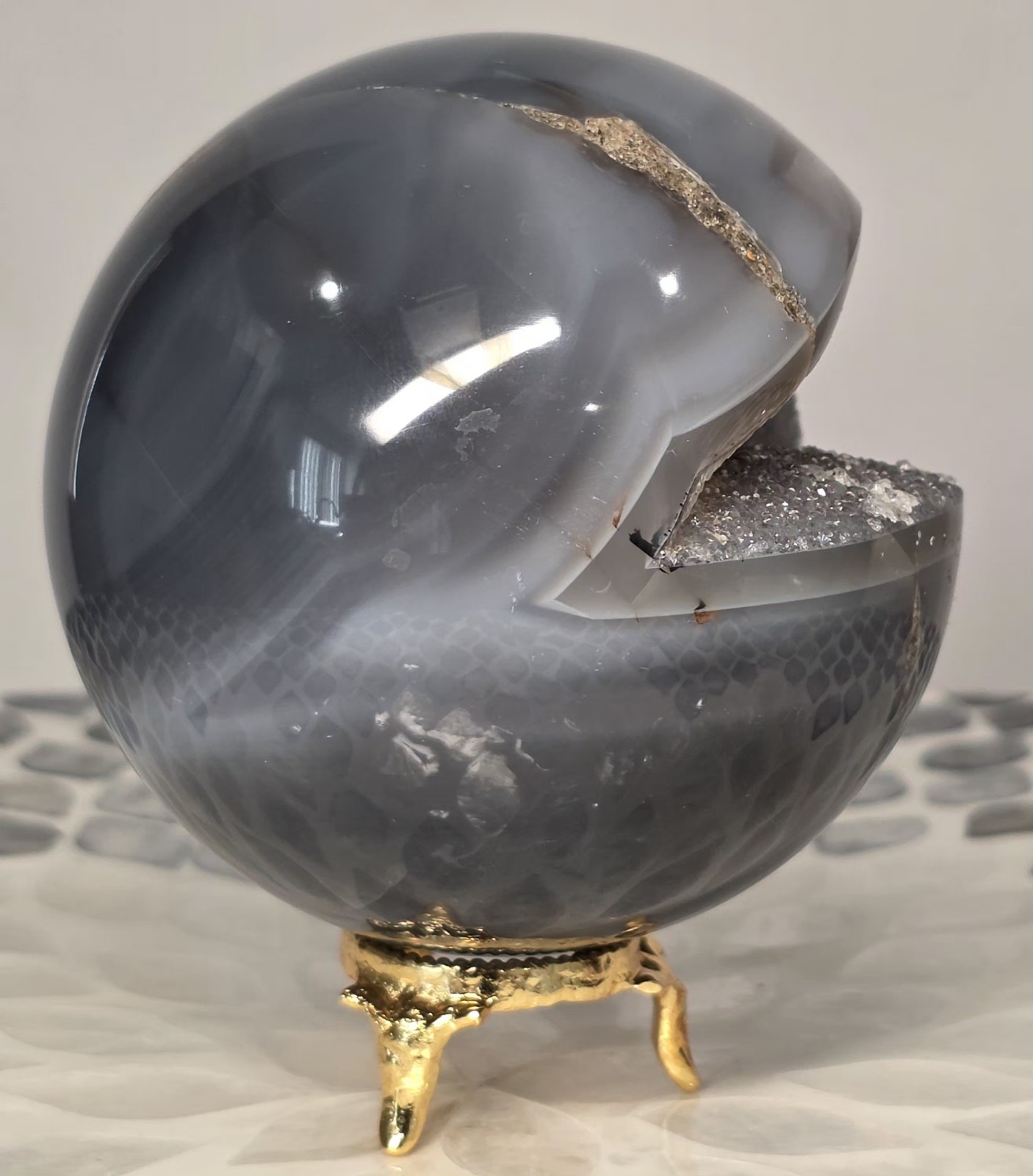 1.98LB 3.5″Natural Druzy Agate Sphere Healing Crystal Ball Home Decor Quartz Vug