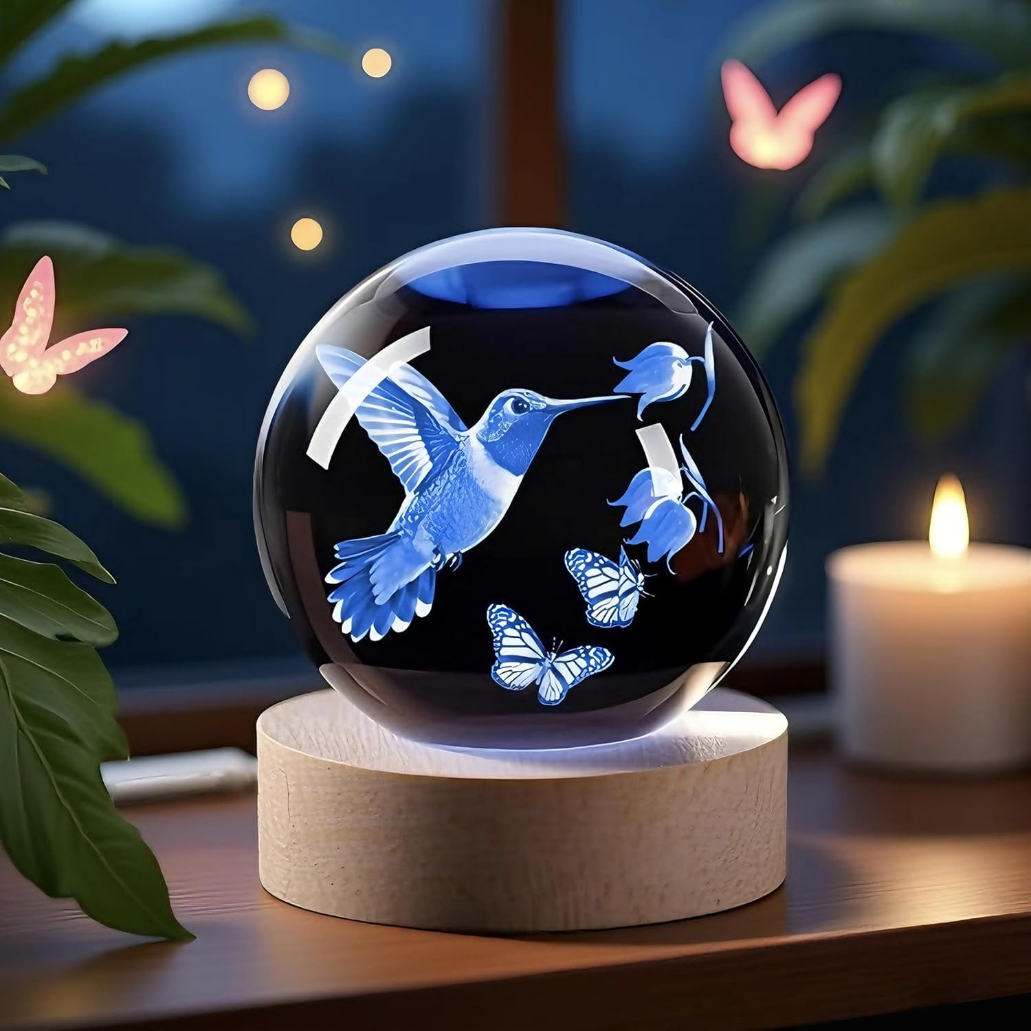 3D Hummingbird Crystal Ball Gifts for Women Men Laser Engraved Glass Sphere Anim