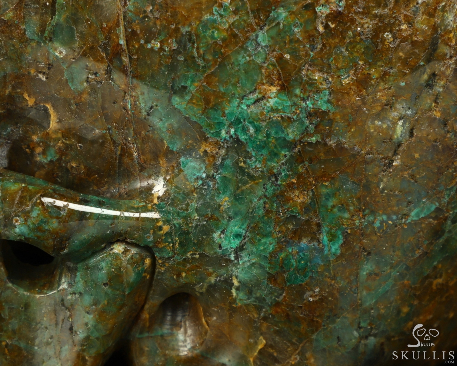 7.0″ Chrysocolla Carved Crystal Skull, Realistic