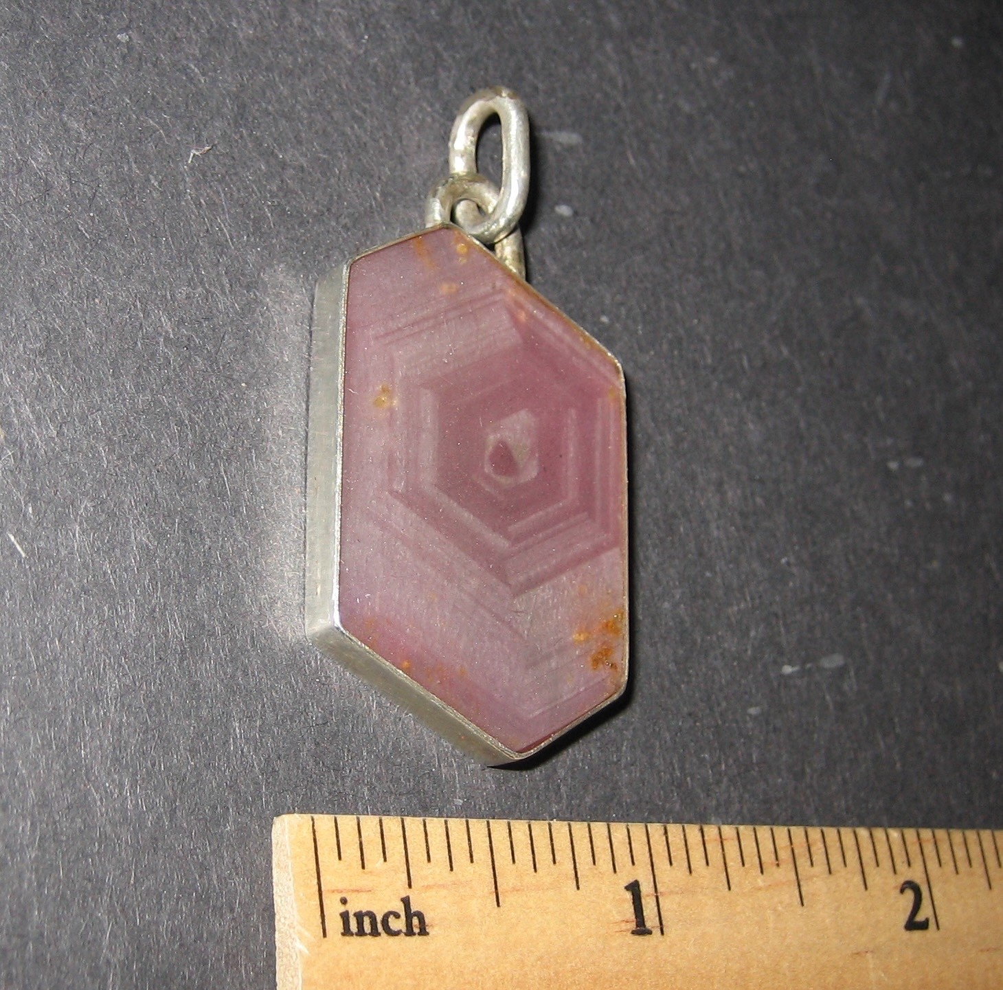 36mm x 22mm RUBY CRYSTAL STONE MINERAL SILVER PENDANT TANZANIA W/ RESIN COATING