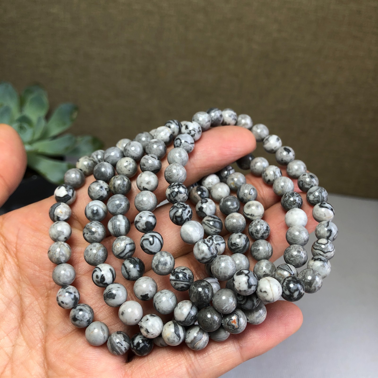 5Pcs Wholesal Natural Picasso Stone bracelets Crystal ball sphere 6mm