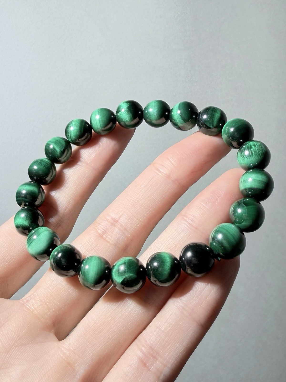 Natural Green Cat Eye Chatoyant Malachite Bracelet 9mm 6.5″