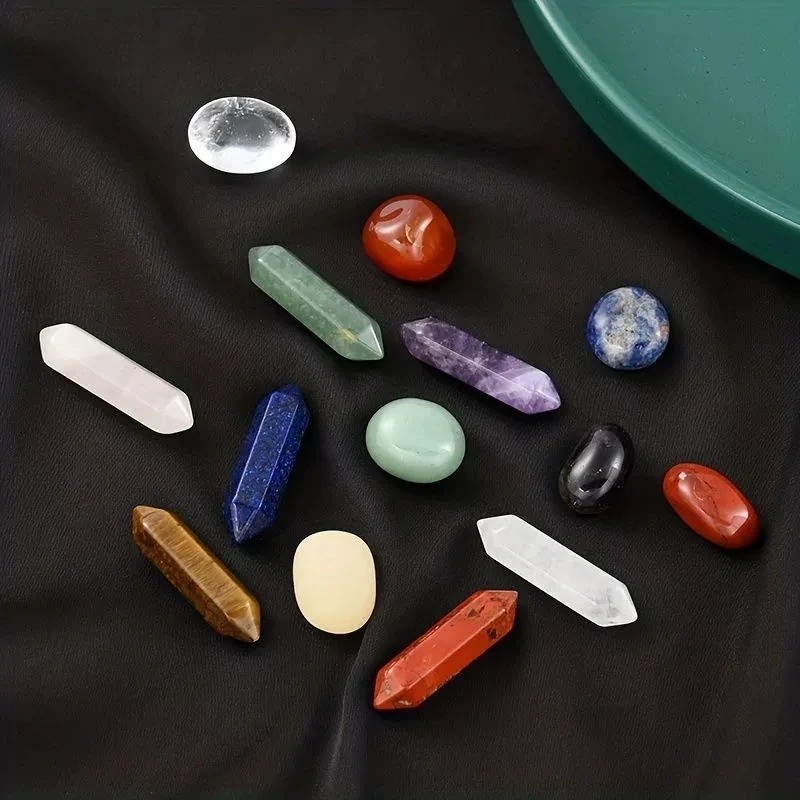 14PCS Natural 7 Chakra Crystal Points Set Healing Stones Reiki Yoga Gift Box