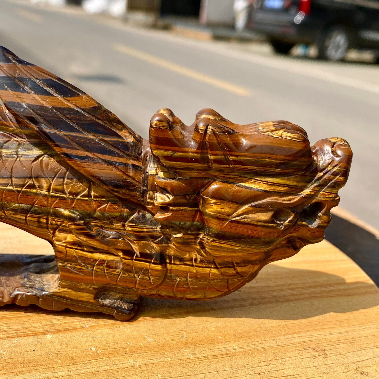 462G Natural Tiger Eye Hand Carved Dragon Figurine Crystal Healing Stone