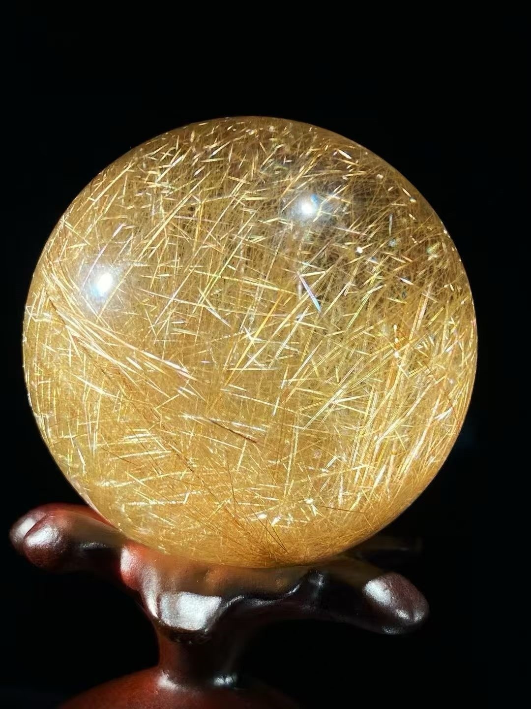46.4mm Top Natural Clear Gold Rutilated Quartz balls Hair Crystal Sphere Healing