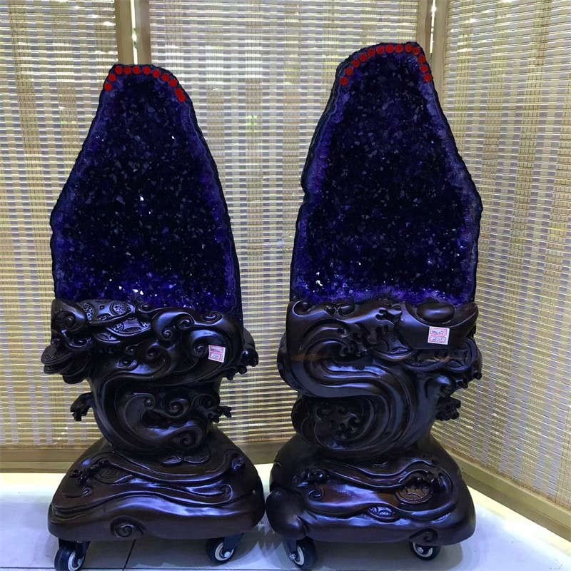 150LB A Pair Natural Amethyst Cave Quartz Crystal Specimen Reiki Healing +STAND