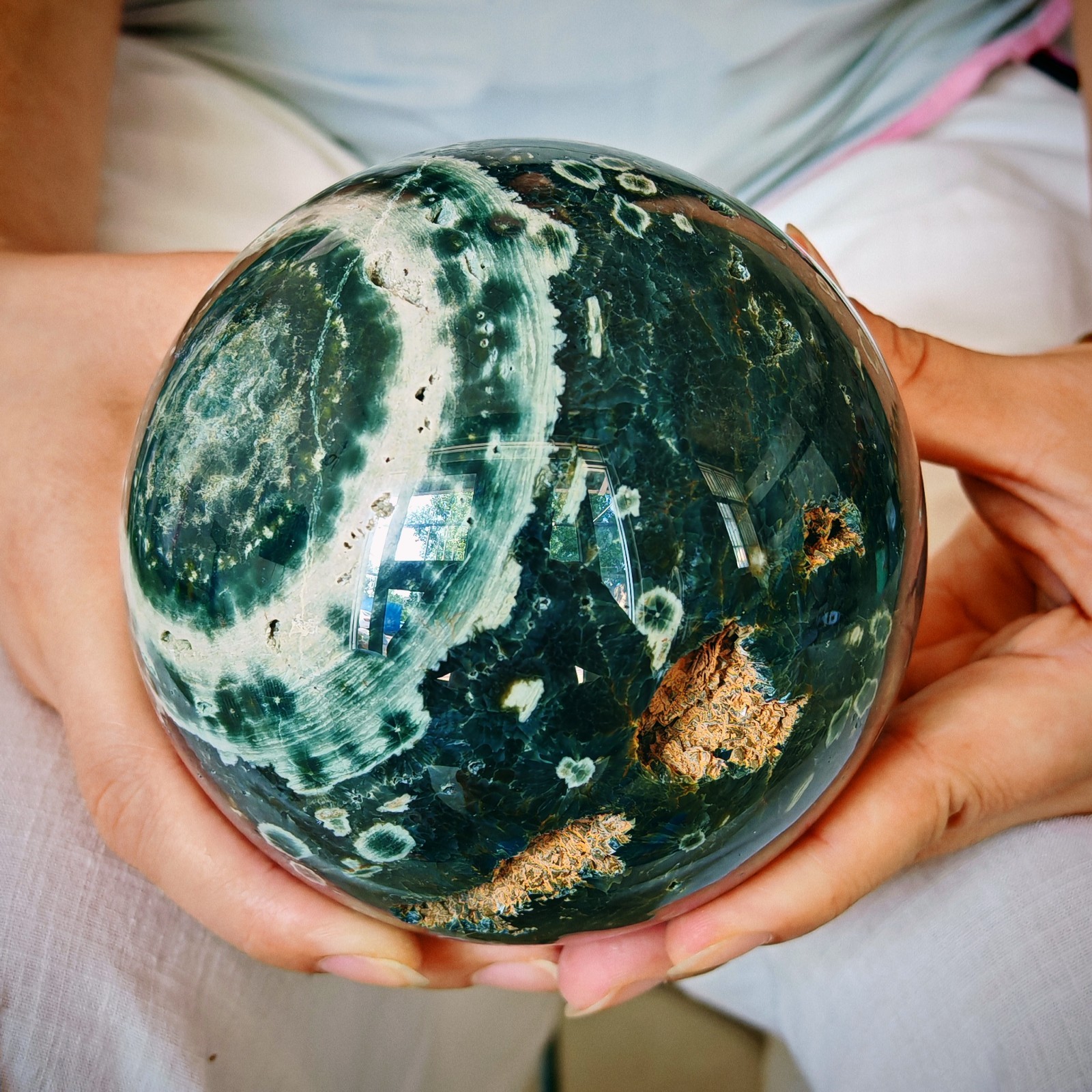 4.62LB Natural ocean jade crystal ball, polished quartz ball 2.1kg