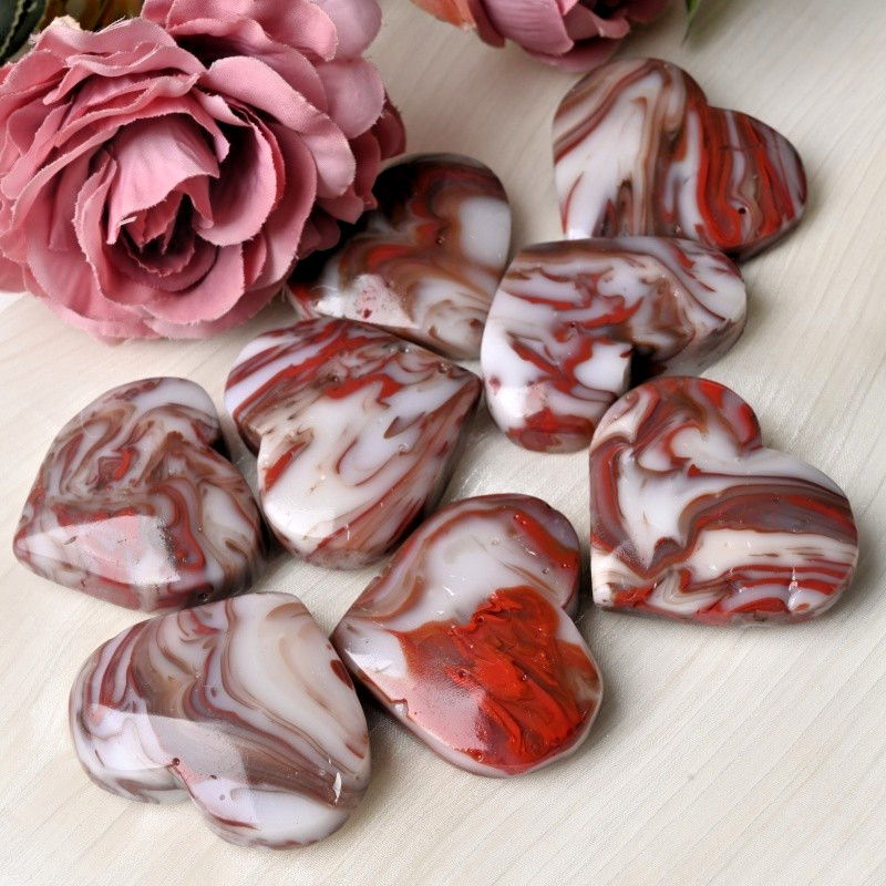 3pc 50G Polished Red Vein Agate Polished Handmade Heart Home Office Decor Gift