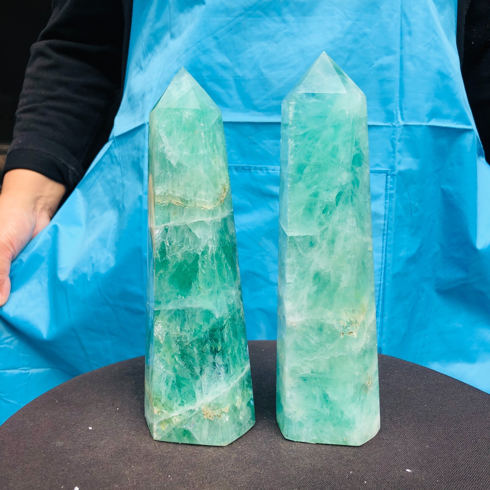 4.42LB 2Pcs Natural Colourful Fluorite Obelisk Quartz Crystal Tower Healing