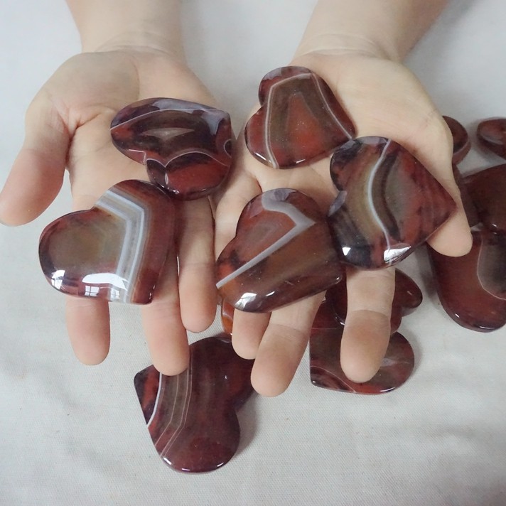 2.2LB 22Pcs Natural Banded Carnelian Agate Crystal Heart Carved Polished Healing