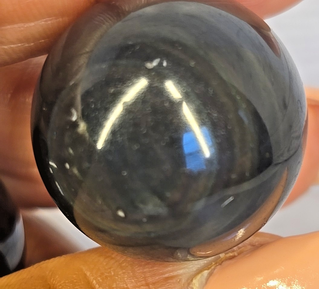 Rainbow Obsidian Sphere Set 3pc Silver Sheen Crystal Balls 26mm