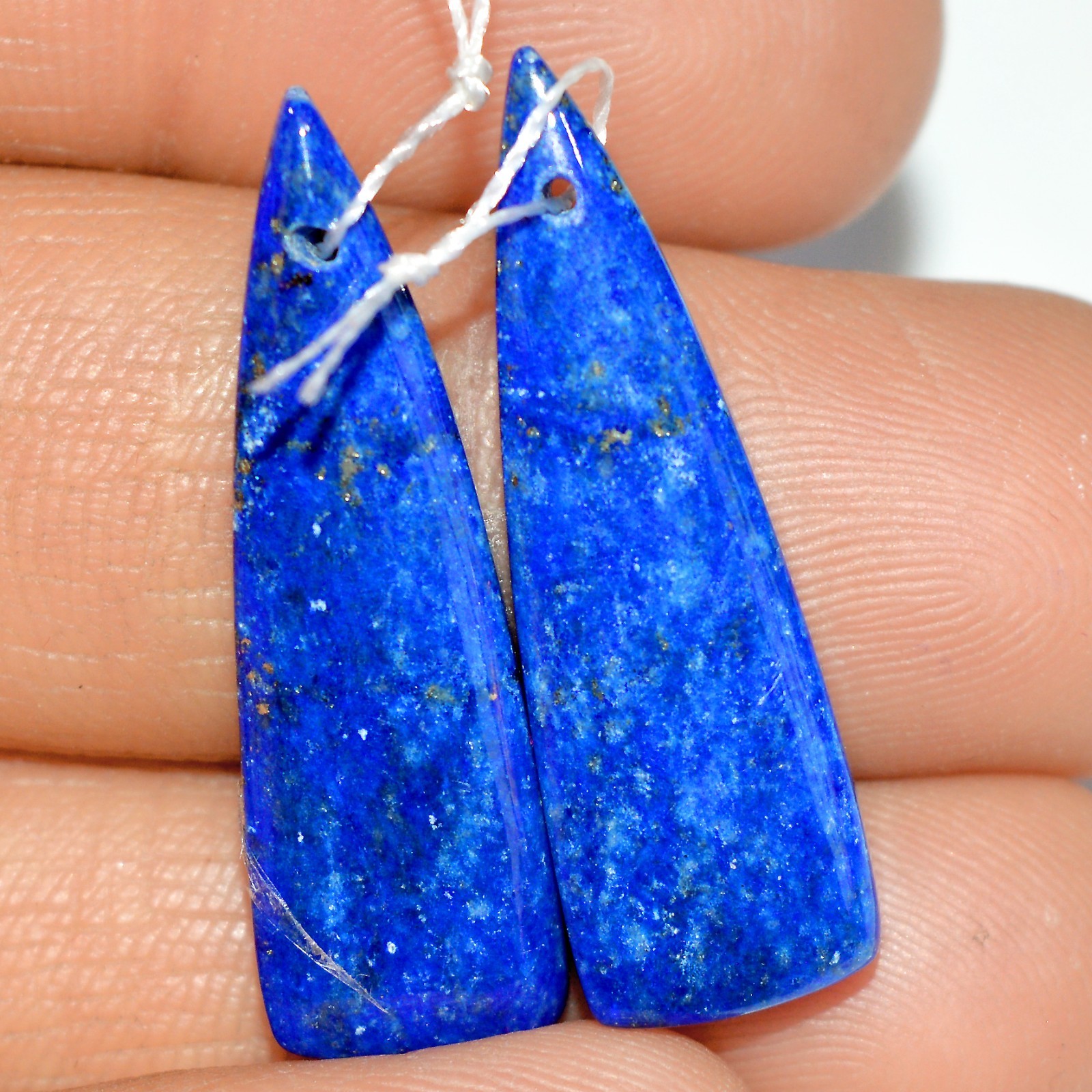 26 Cts Natural Lapis Lazuli Cabochon Gemstone Front Drill Pair 30x11mm #P759