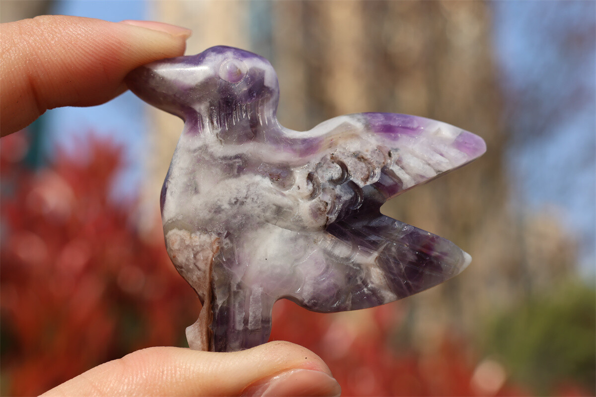2.3” Hand Carved Natural Dream amethyst Hummingbird Crystal figurine gift 1pc