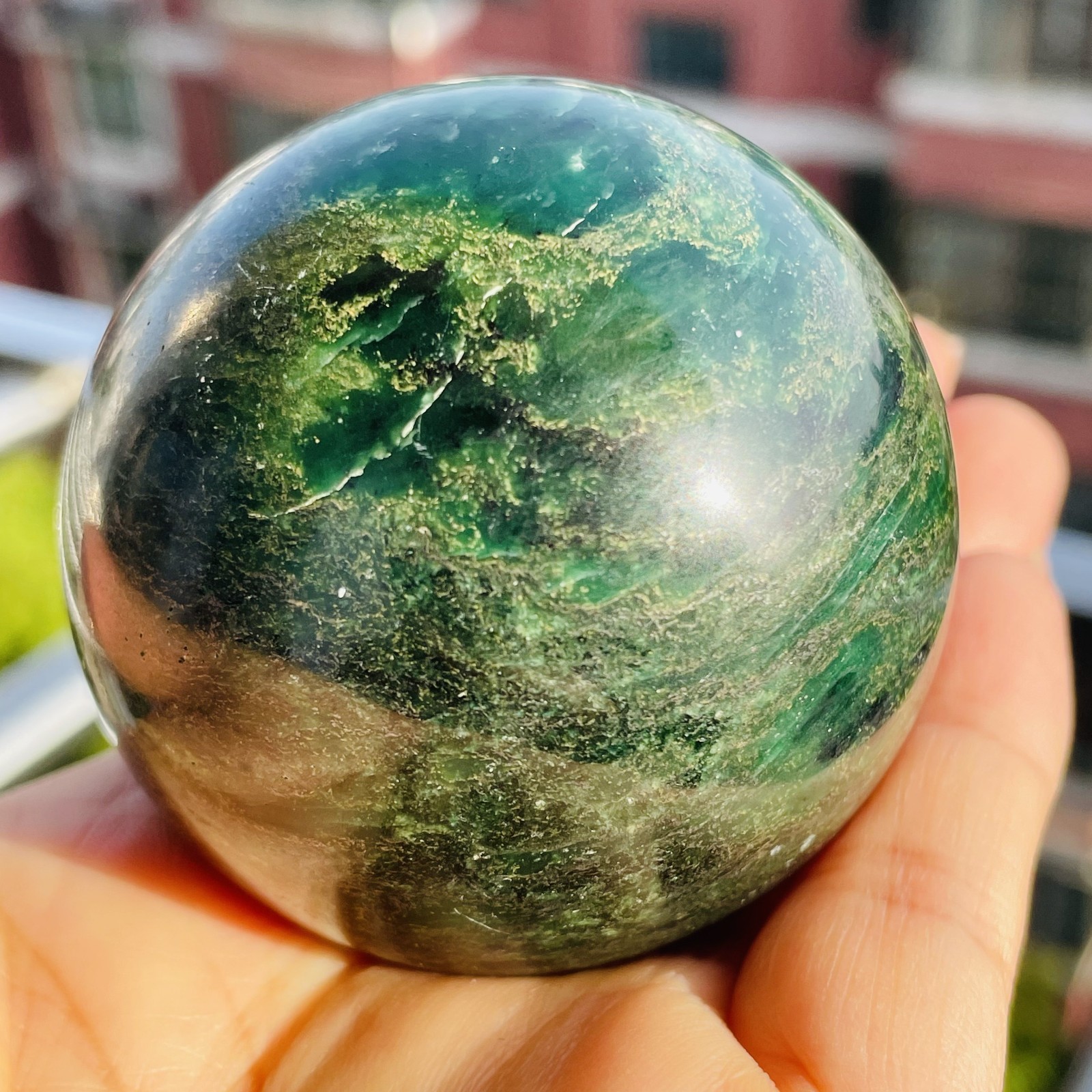290G Natural emerald ball spiritual healing F3