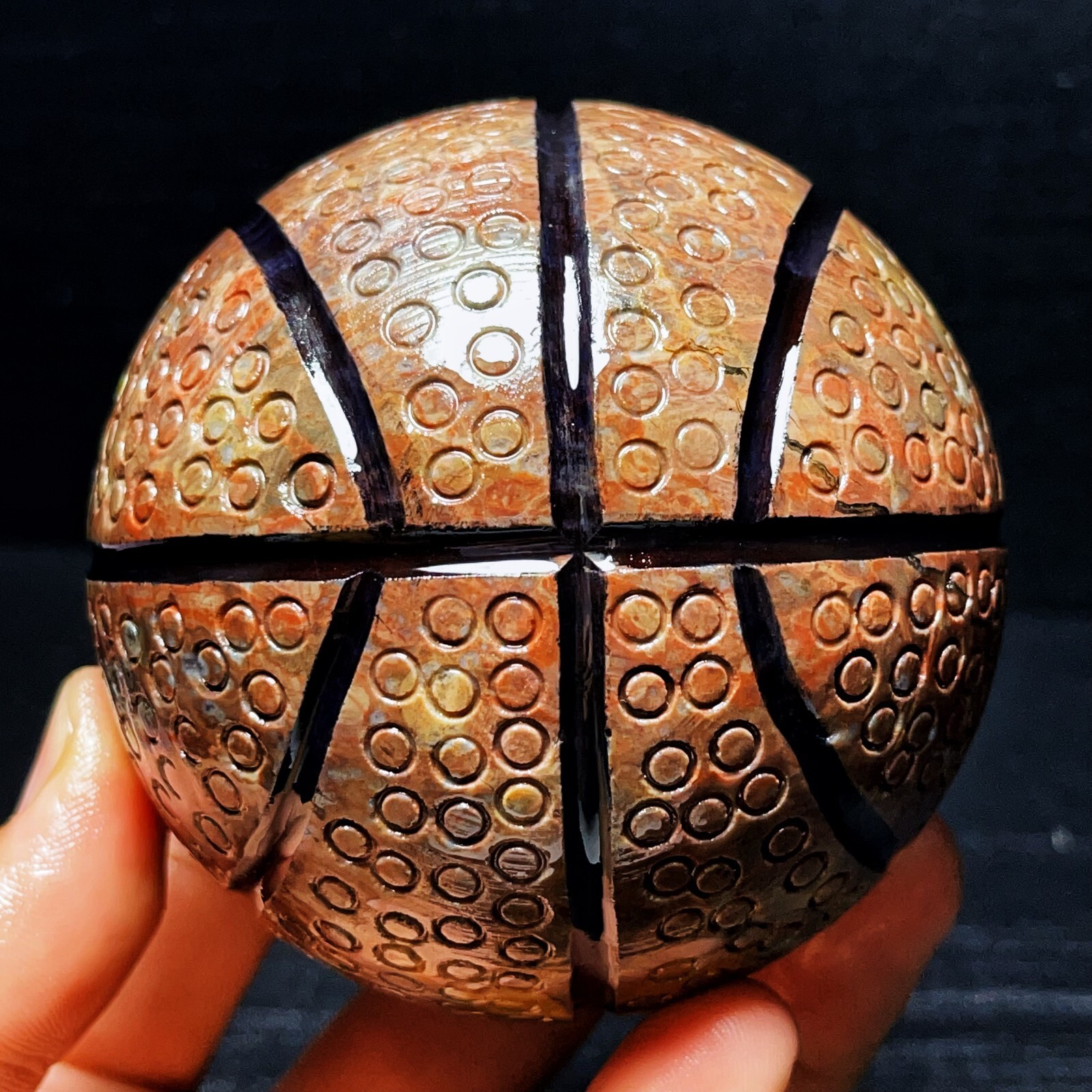 TOP 715G Natural Polished Basketball Agate Sphere Crystal Ball Healing L2314