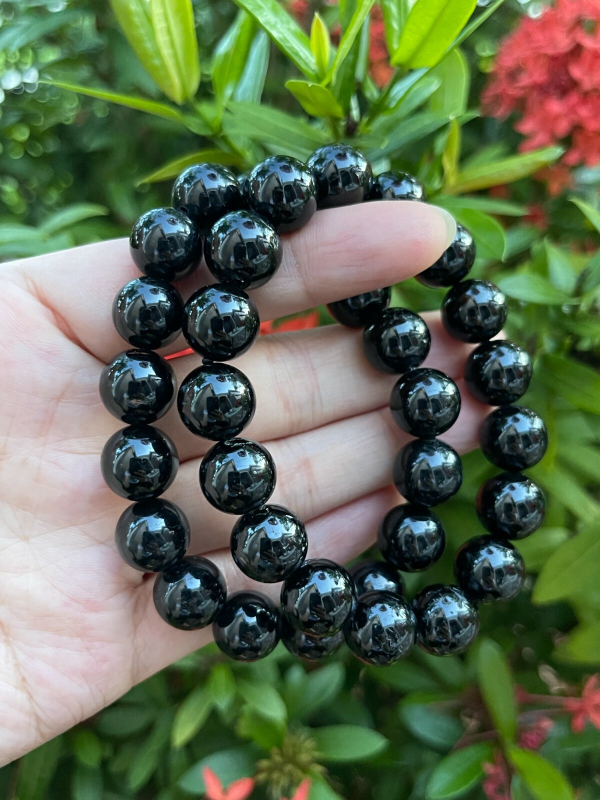 Grade A++ Black Tourmaline Crystal Bead Bracelet 12mm, Genuine Gemstone Bracelet