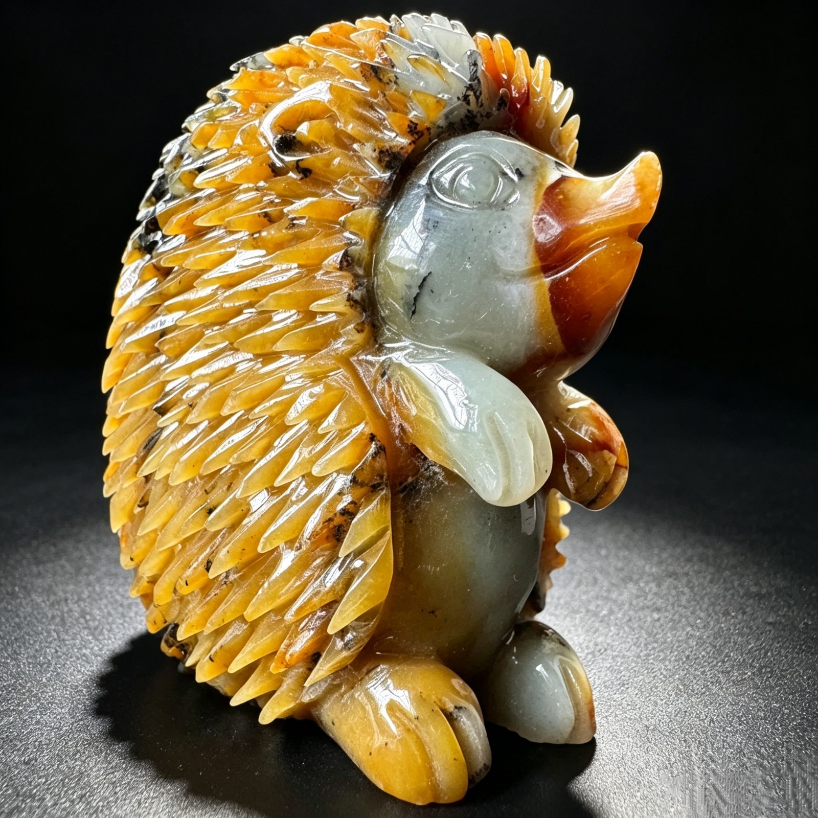 Natural Jade Hedgehog Statue Hand Carved Gemstone Figurine Healing Collectible