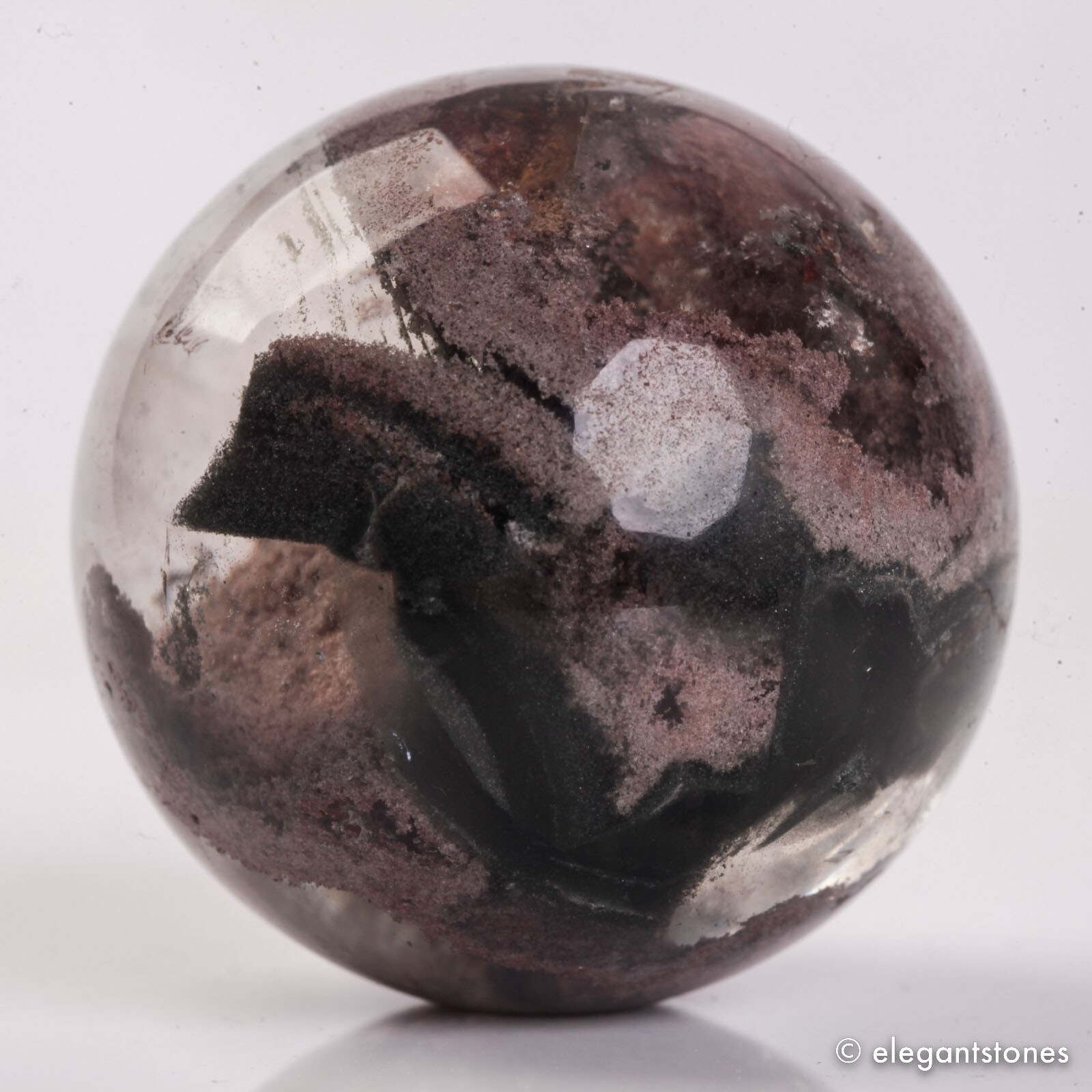 58g34mm Natural Garden/Phantom/Ghost/Lodolite Quartz Crystal Sphere Healing Ball
