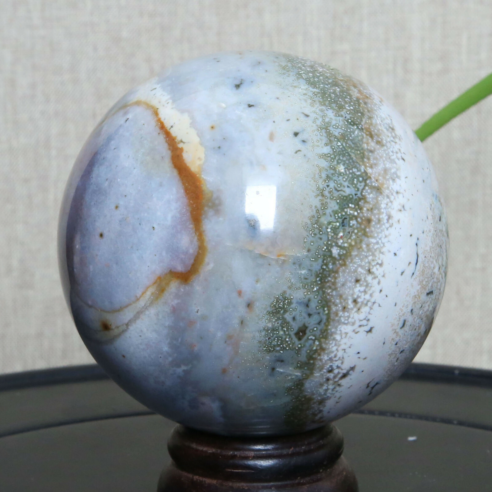B3594-73mm-542g Amazing natural Ocean Jasper Orbicular Sphere Reiki Crystal Ball