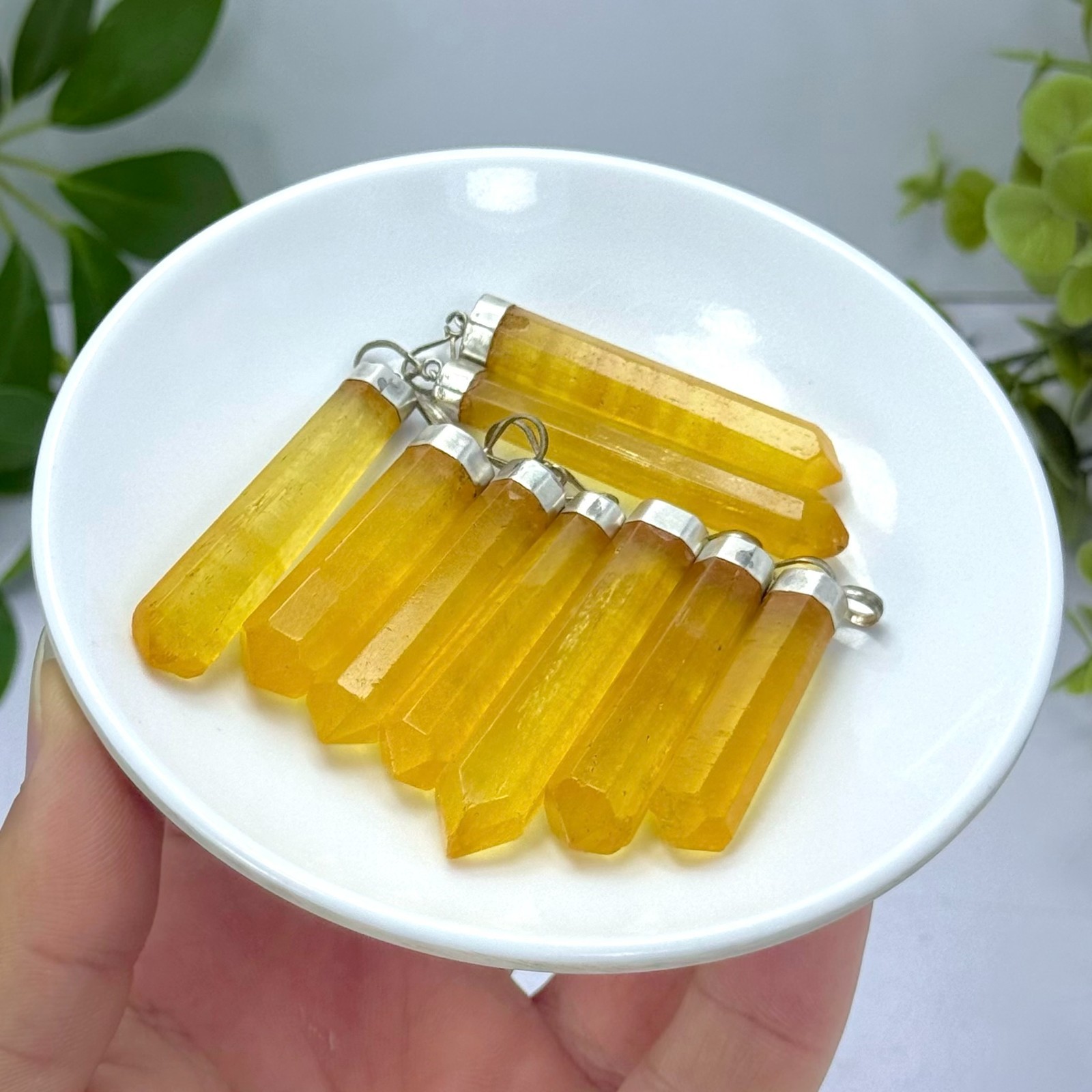 9 Pcs High Quality Polished Orange Calcite Crystal Pendants, Orange Calcite Pend