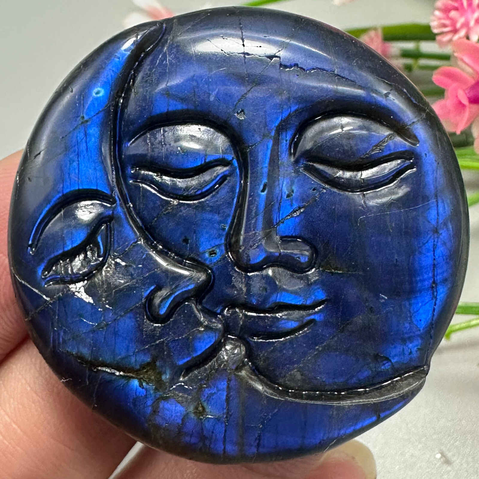 Natural Labradorite Sun Moon Face Quartz Skull Crystal Specimen Reiki Healing