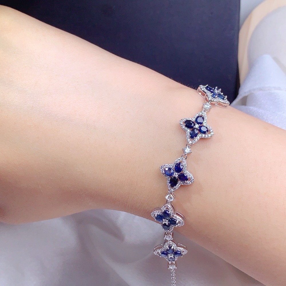 Natural Sapphire bracelet Gemstone Jewelry S925 Silver Plated 18K Gold Gift