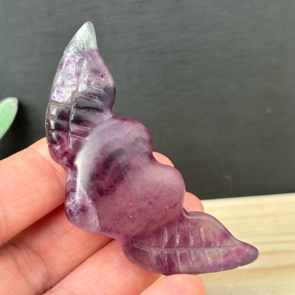 Natural Fluorite Quartz Love Wings Skull Carved Crystal Skull Reiki Healing