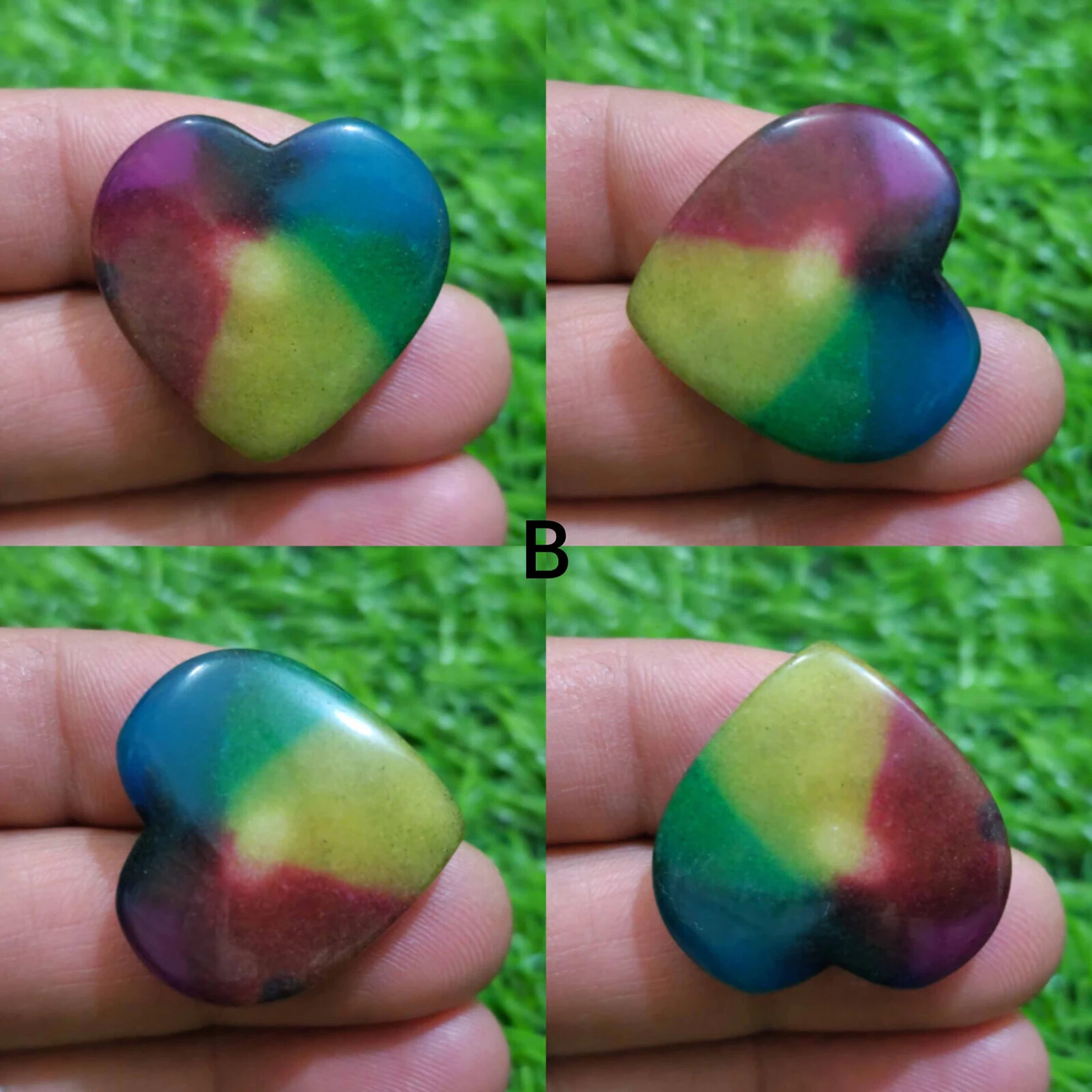 For Making Jewelry Gorgeous Rainbow Solar Quartz Heart Cabochon Loose Gemstone