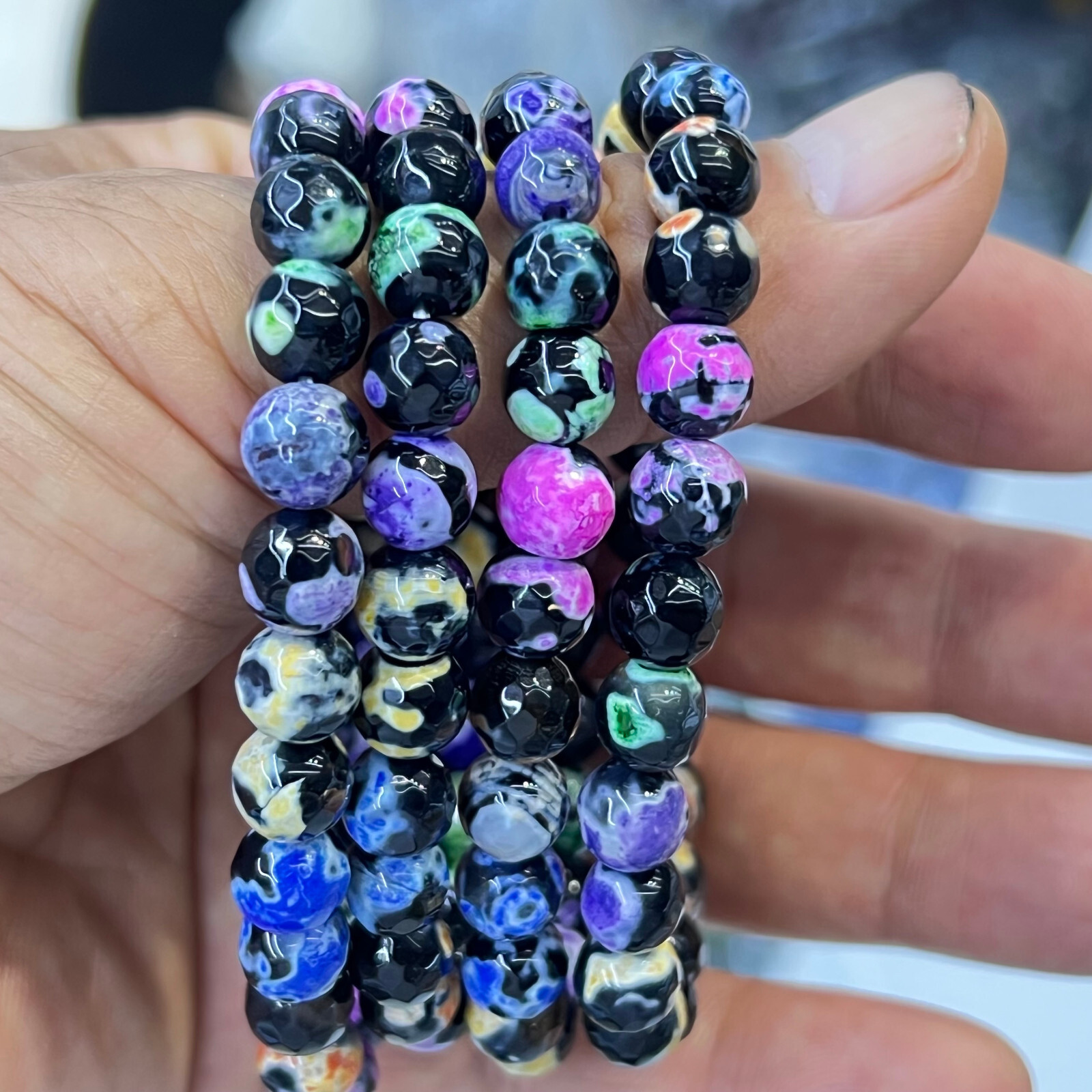 Wholesale Lot 6 Pcs agate 8 mm 7.5″ Crystal Stretch Bracelet