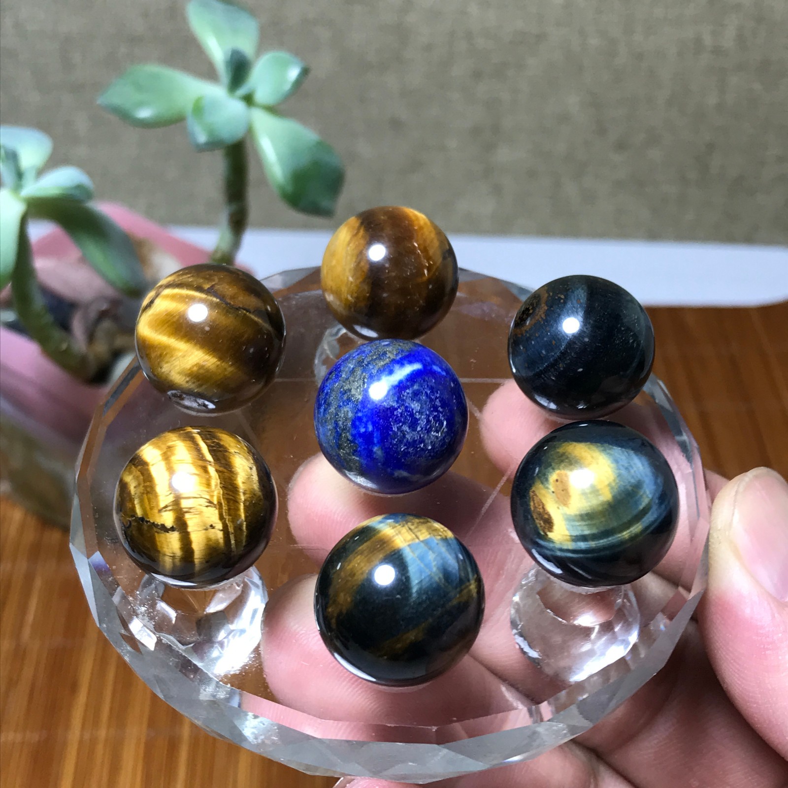 Natural lapis lazuli tiger eye gemstone Seven Star Array Specimen base 1310