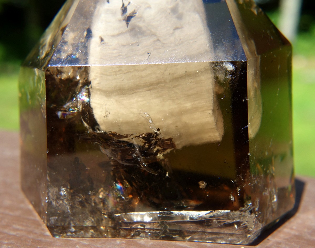 Smoky Quartz Crystal with Floating Inclusion and Rainbows