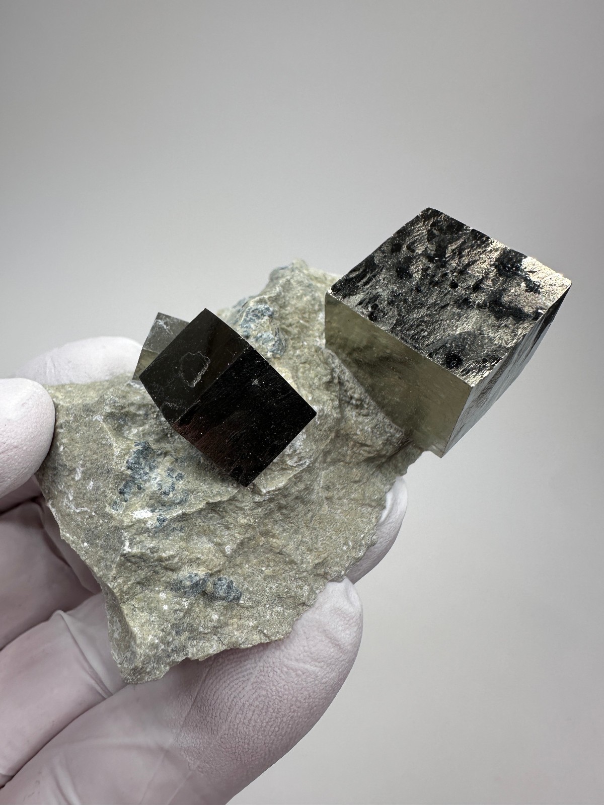 Rare Lustrous Pyrite Cubes on Matrix__Navajun Mine, Spain