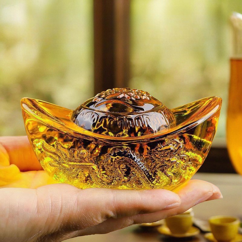 1Pair Citrine Dragon Pattern Yuanbao Attracting Wealth Chinese Style Ornament