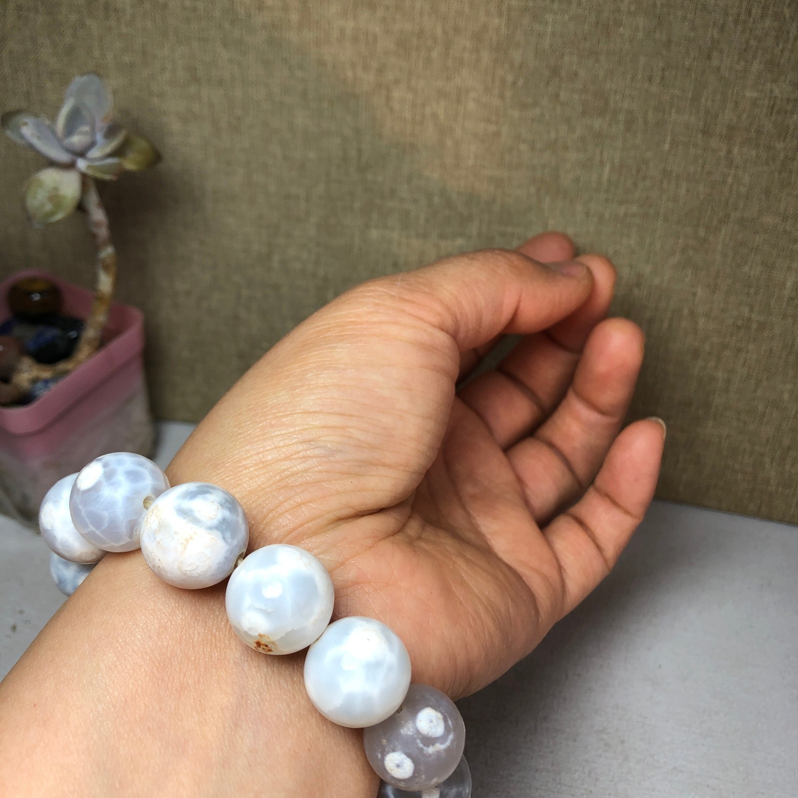 1pcs wholesale Natural sakura rough Crystal chain beads bracelet 15-16mm A2792